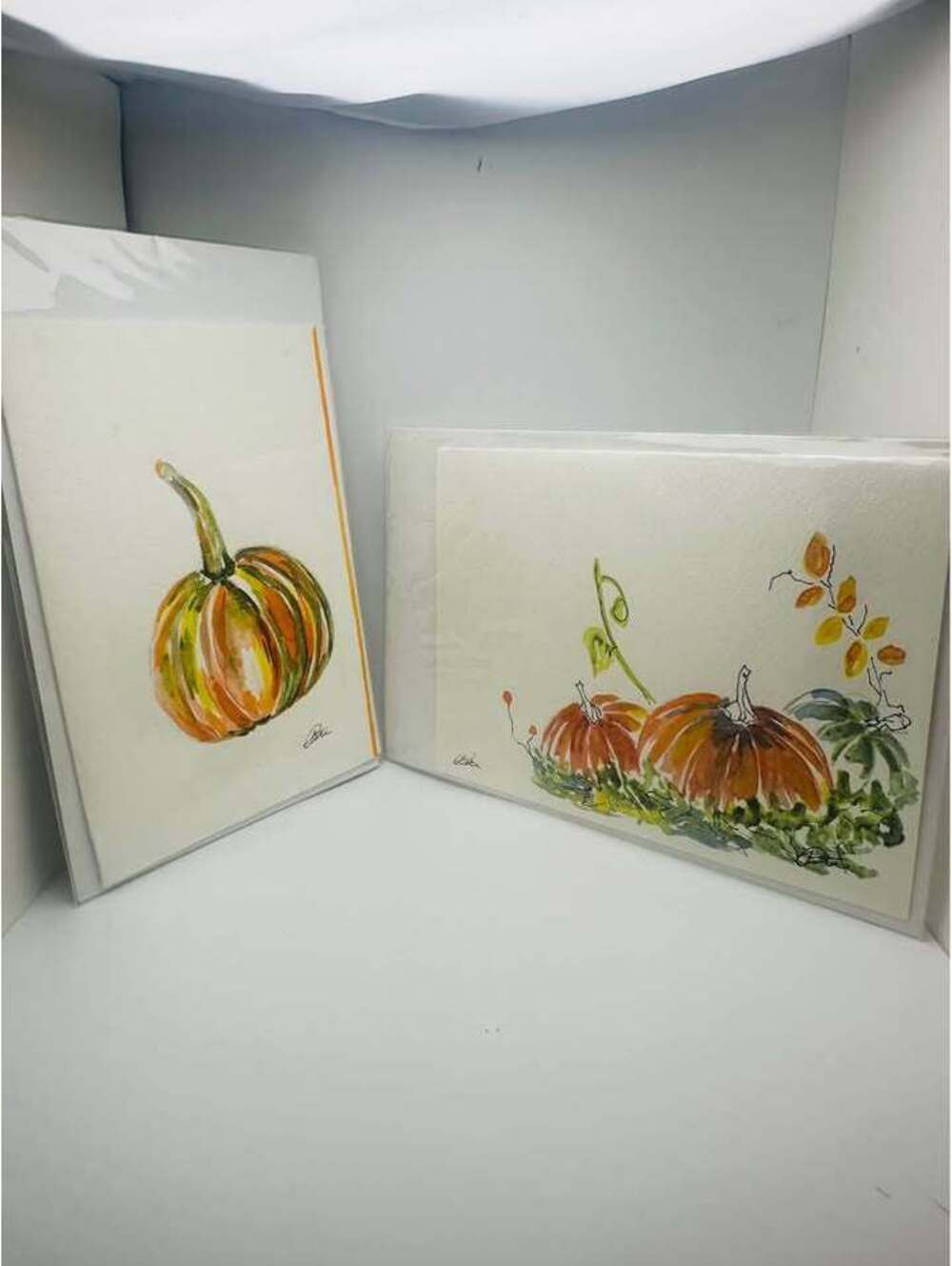 Original Pumpkin Watercolor greeting cards - Set of 2